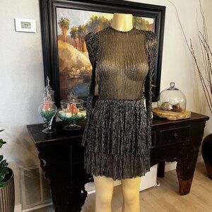 SABINA MUSA'YEV Silver, Copper & Black Metallic long sleeved SHEER DRESS